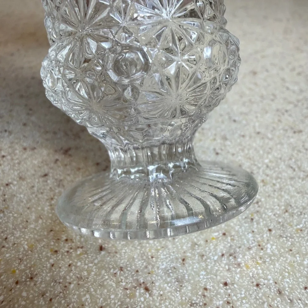 VTG Clear Pressed Glass Pedestal Toothpick Holder Starburst Pattern 2.5